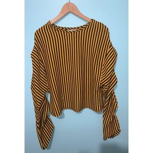 Zara Gold & Black Striped Ruffle Sleeves Top M